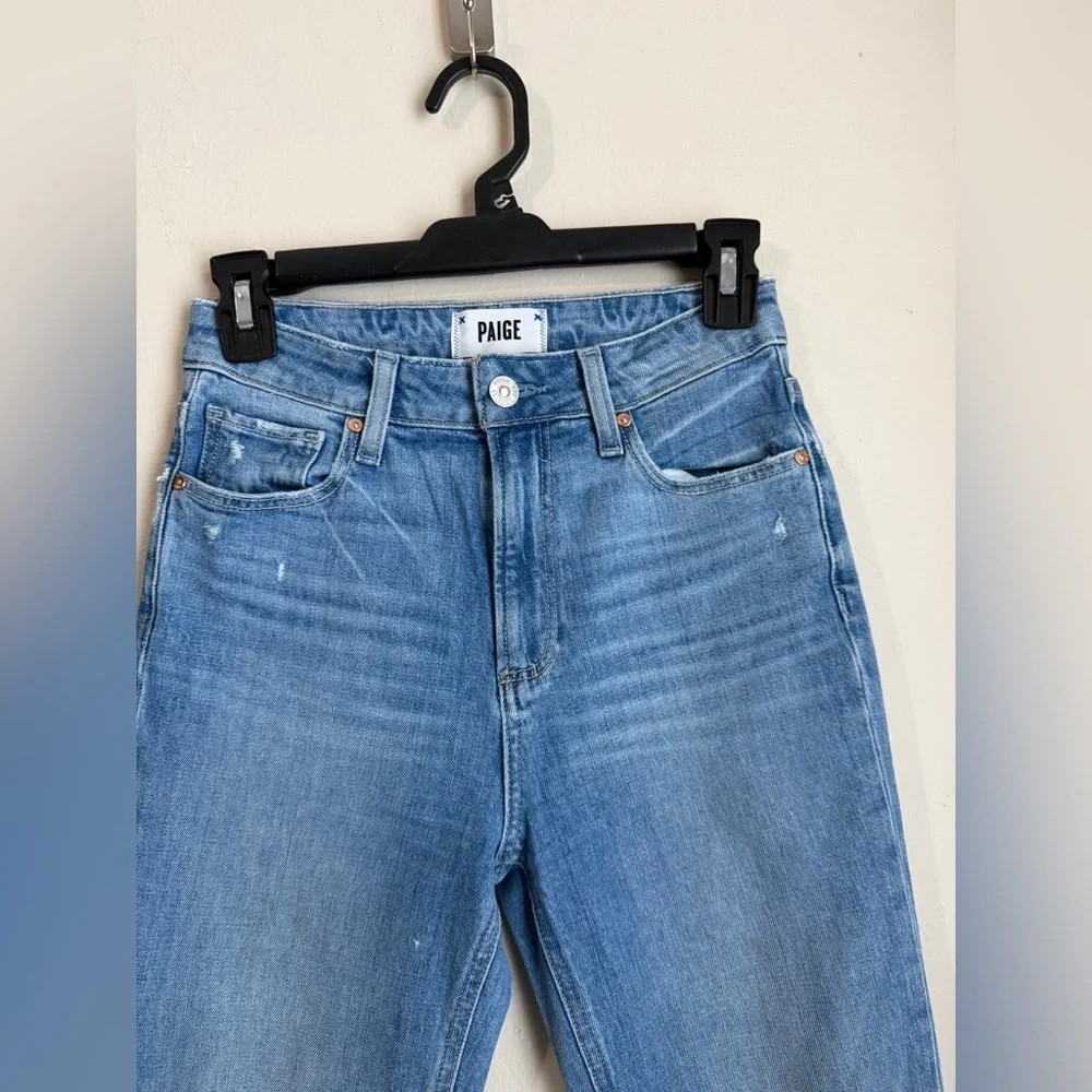 PAIGE Light Blue Straight Leg Jeans with Knee Rip